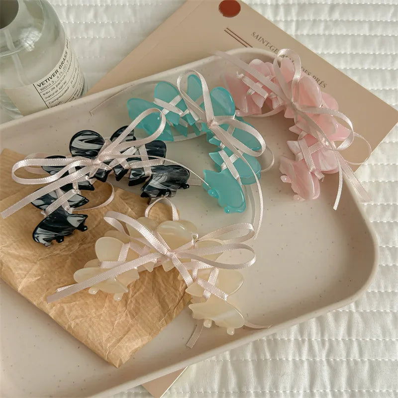 Ballet Style Acetate Hair Clip Shark Clamp Women's Sweet Butterfly Knot Hair Accessories For Back Of Head Hair Grabbing