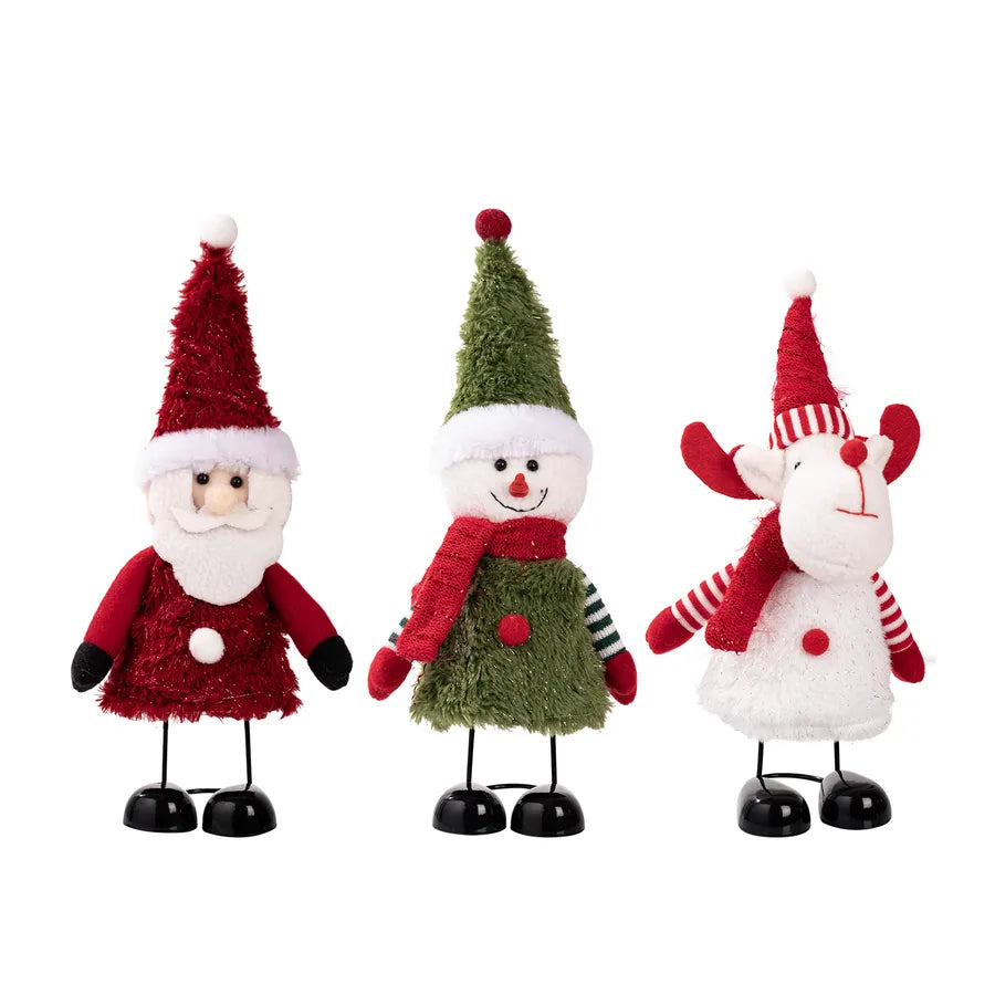 Haobei Christmas Decoration Snowman Figure With Spring Feet Santa Claus Tabletop Decoration European Style Festive Polyester Iron Art