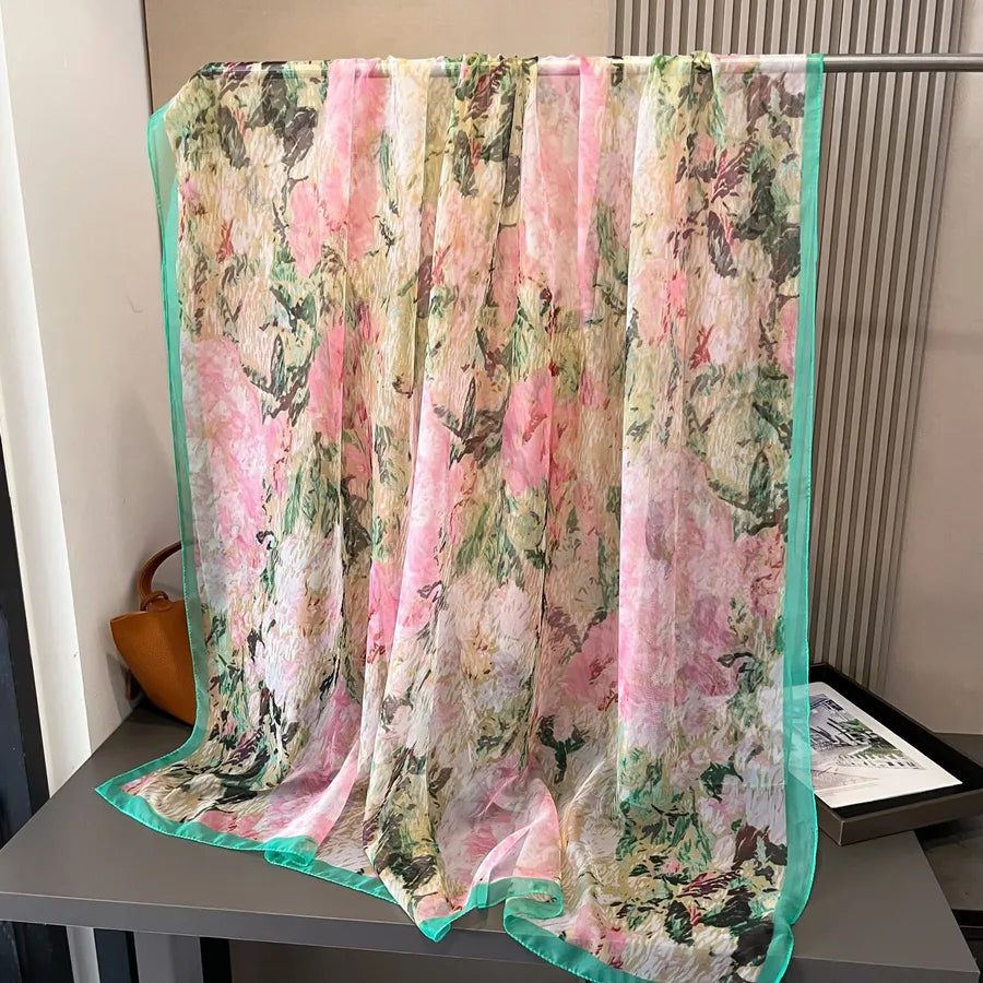 Women's Retro Flower Brocade Yarn Silk Scarf