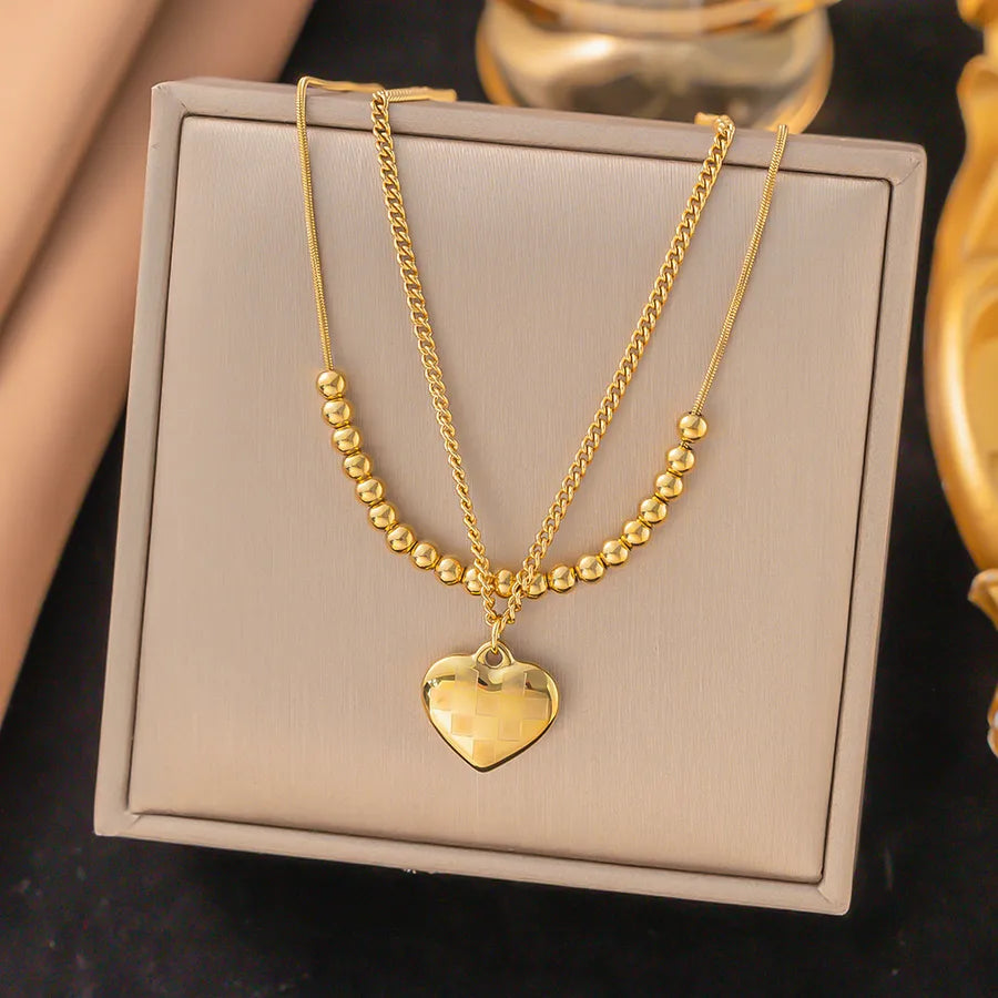 Wholesale Jewelry Elegant Sweet Geometric Heart Shape 304 Stainless Steel Round Plating ball chain cable chain Bracelets Necklace
