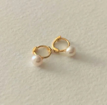 1 Pair 925 Sterling Silver Freshwater Pearl Solid Color Hoop Earrings