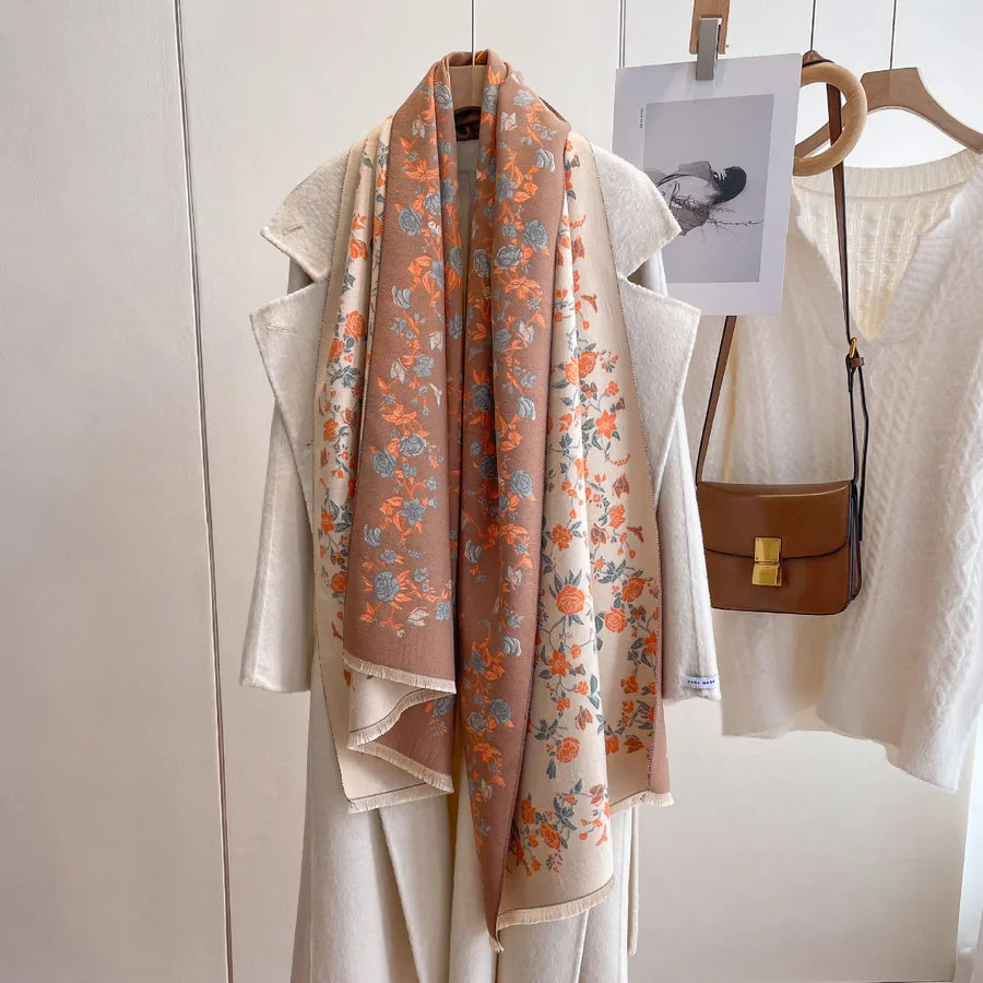 women's ethnic style color block imitation cashmere scarf