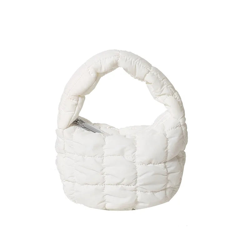 Pleated Plaid Cloud Bag Underarm Bag  New down Cotton Jacket Western Style Fashion Mini Handbag