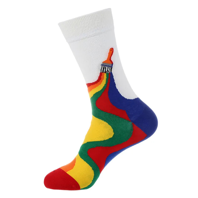 Men's Cute Streetwear Rabbit Smile Face Cotton Jacquard Crew Socks 10 Pairs Per Pack