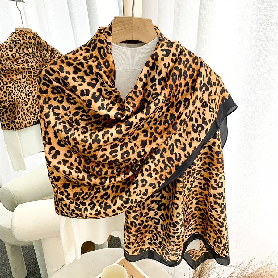 Women's Elegant Basic Leopard Brocade Satin Silk Scarf