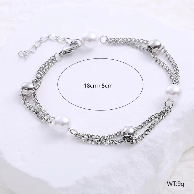 Basic Classic Style Pearl 18K Gold Plated 304 Stainless Steel Artificial Pearl Wholesale Bracelets