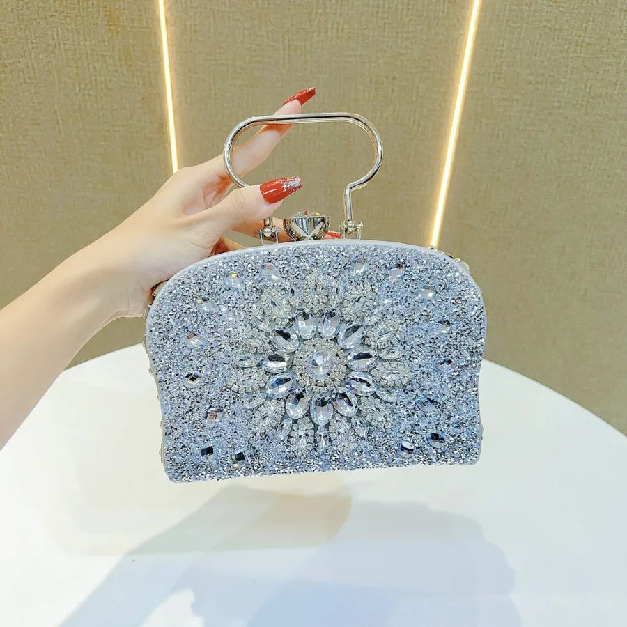 New Fashion Diamond Embedded Handbag Single Shoulder Crossbody Evening Party Banquet Bag Sparkling PU Box Shape Handbag