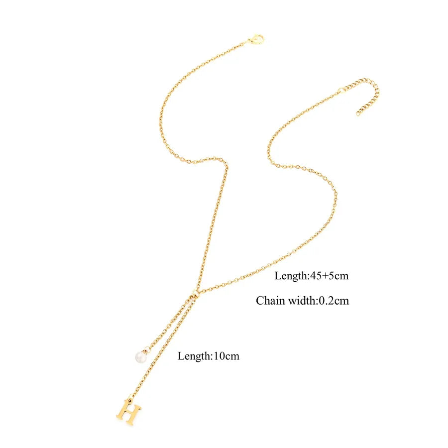 Wholesale Jewelry Elegant Simple Style Classic Style Letter 201 Stainless Steel 304 Stainless Steel Artificial Pearl Zircon Inlay cable chain Pendant Necklace