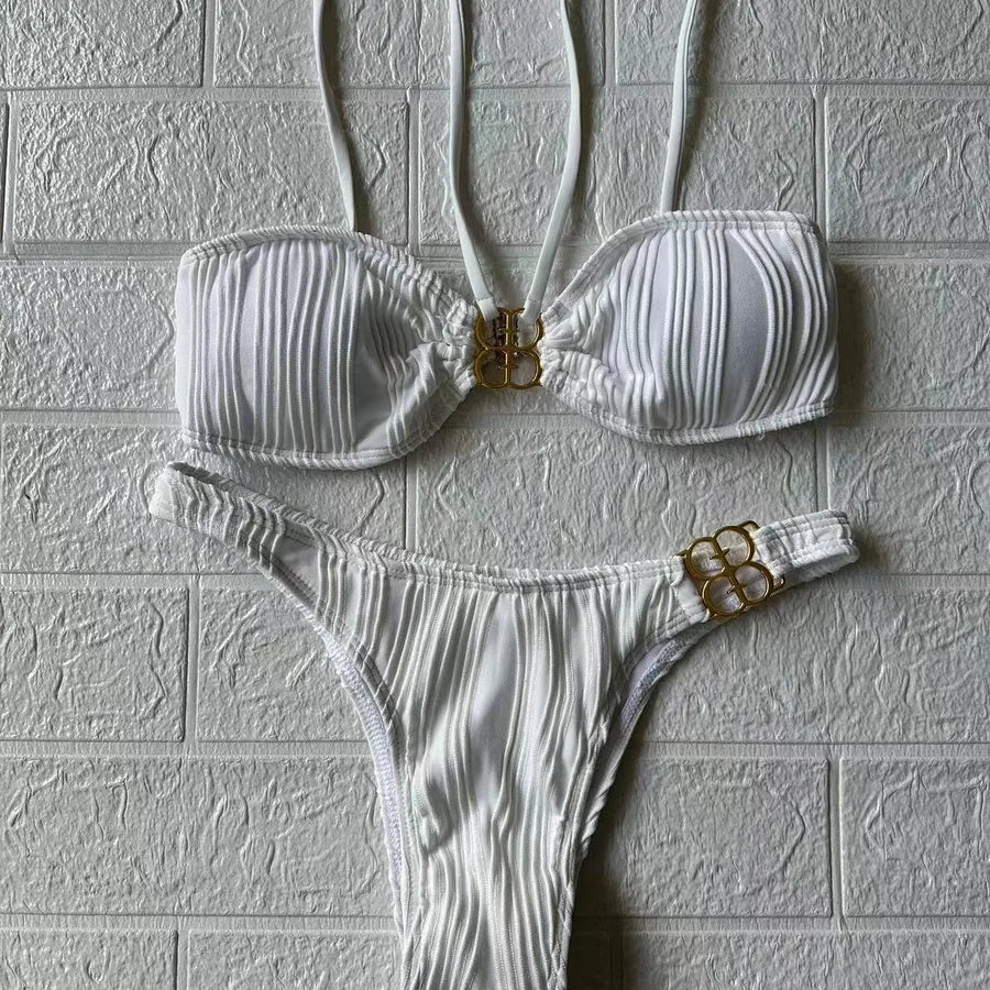 Women's Solid Color 2 Pieces Set Bikinis Swimwear