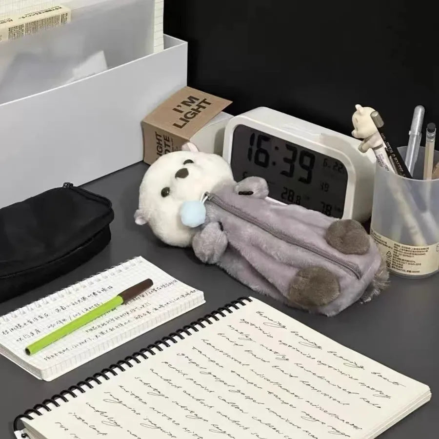Creative plush doll pencil case ins style high-looking soft cute healing decompression doll stationery storage bag stationery bag