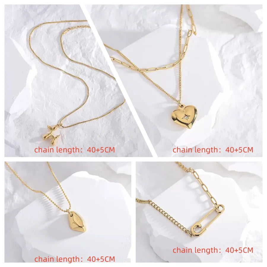 Wholesale Jewelry Vintage Style Simple Style Geometric 304 Stainless Steel 18K Gold Plated cable chain Pendant Necklace