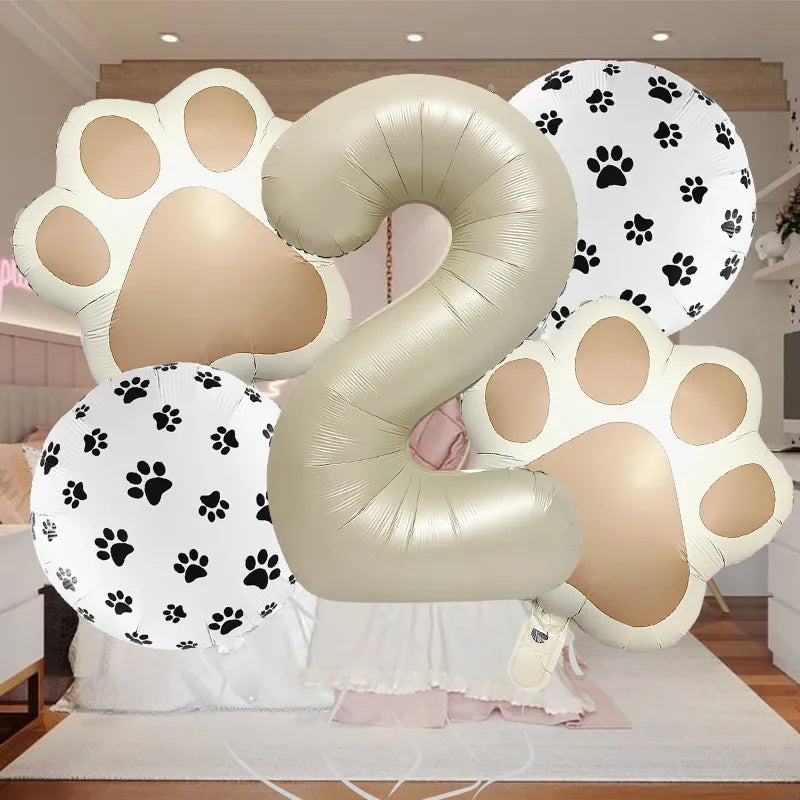 32-Inch Number Shaped Aluminum Foil Balloon Pet Animal Theme Paw Balloon Set Birthday Party Photography Props Celebration