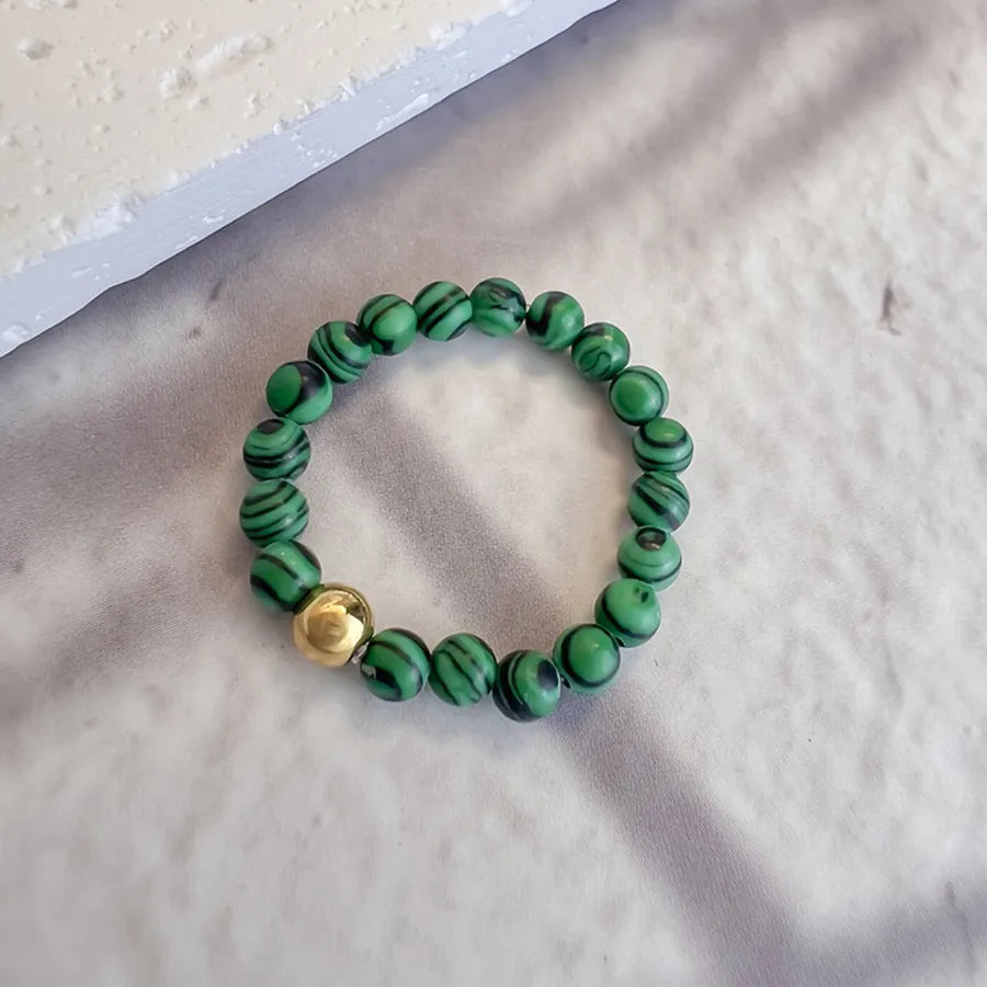 simple style color block natural stone beaded rings