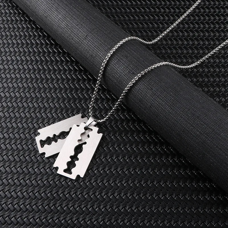 punk streetwear blade titanium steel polishing men's pendant necklace