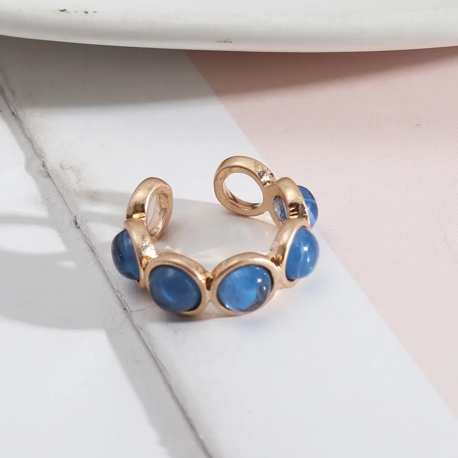 1 piece retro round alloy inlay natural stone resin pearl women's open ring