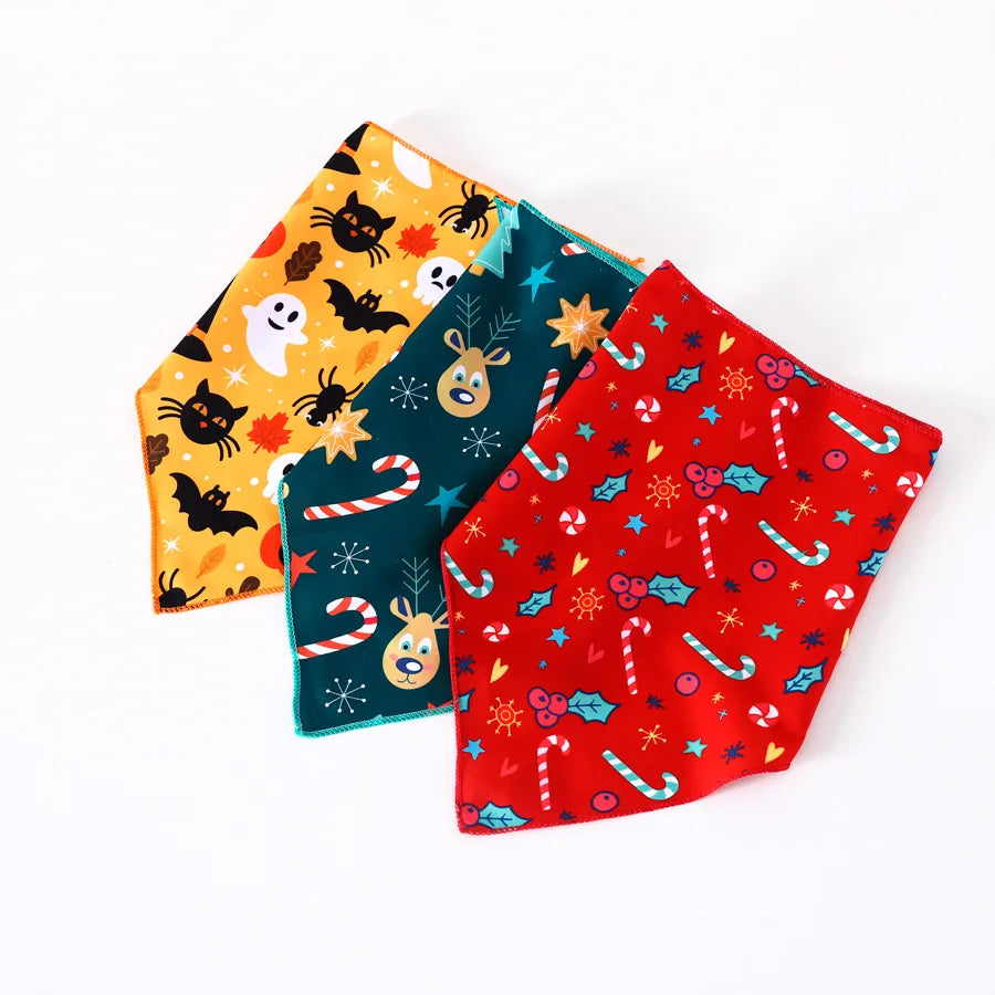 pet cat dog print christmas halloween party triangle bib decoratio