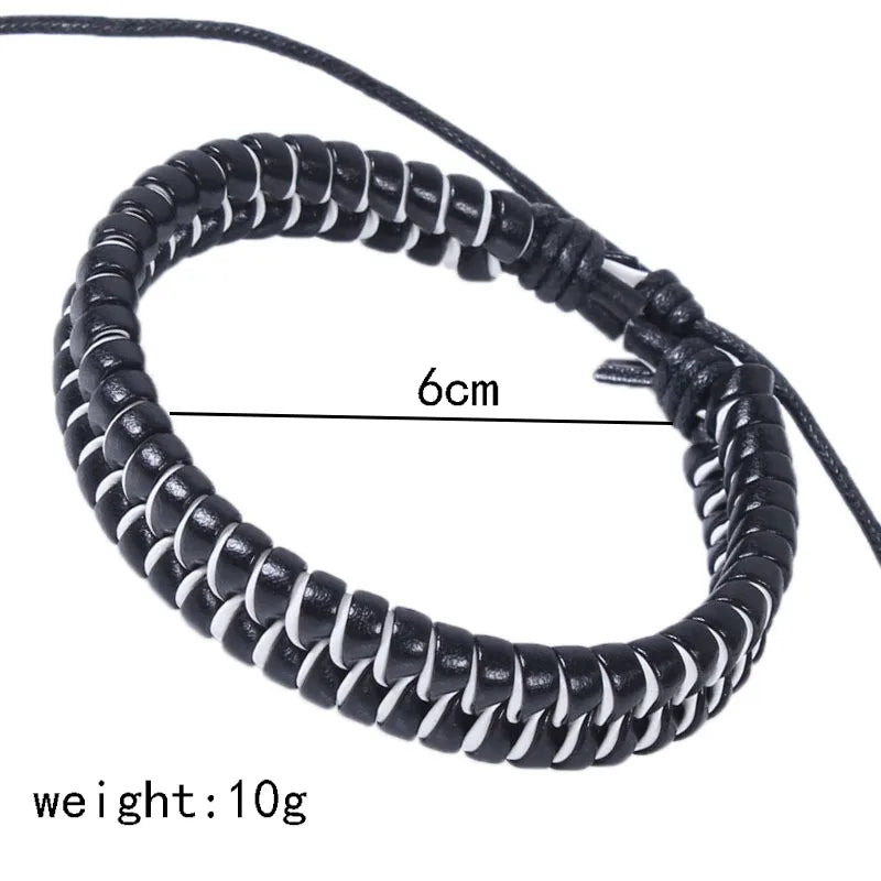 hip-hop color block pu leather knitting men's wristband
