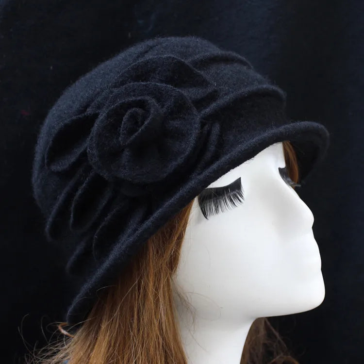 women's sweet rose solid color flat eaves fedora hat