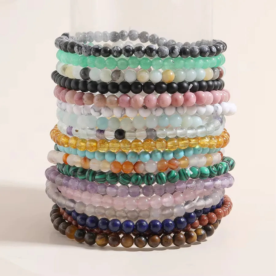 Explosions 4mm Natural Stone Mini Energy Bracelet Women's Gone Beads Semi-precious Stacked Jewelry Bracelet
