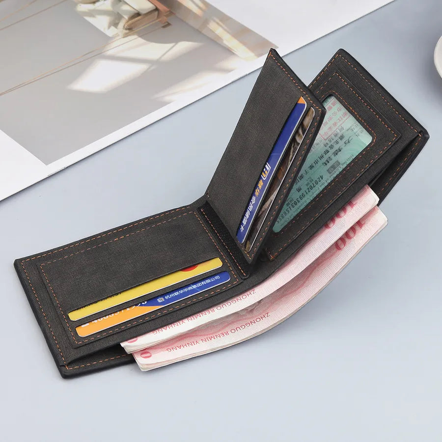 men's wallet short wallet retro zipper bag horizontal casual frosted multi-card pocket small wallet