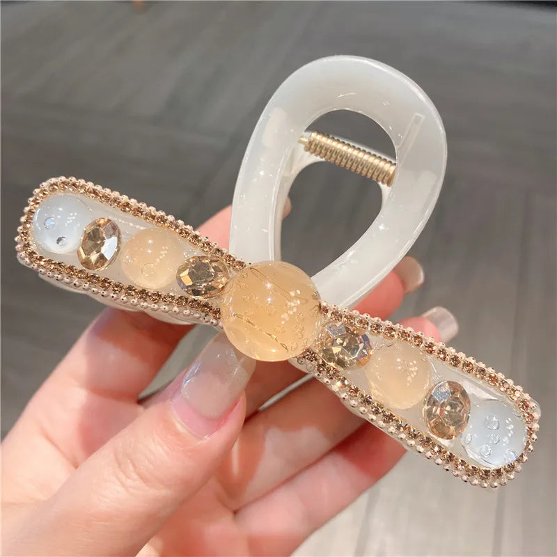 New Style Medium Size Water Diamond Jelly Color Hair Claw Women's Luxury Sensation Shark Fin Hair Clip Hair Accessories