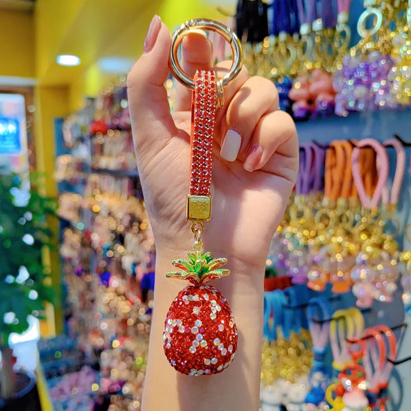 Pineapple Design Full Drill Ceramic Keychain Couple Bag Charm Chain Ring Lanyard Christmas Valentine's Day New Year Gift