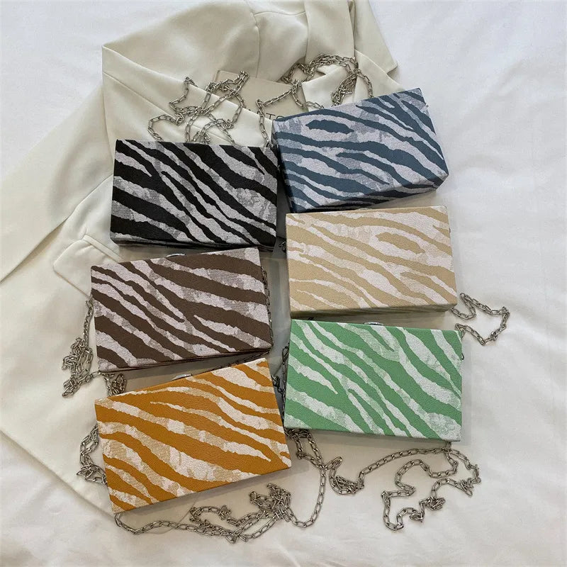 Fashionable Acrylic Box Bag Women's Crossbody Chain Strap Dinner Bag Stripe Color Block Square Shape Single Shoulder Bag