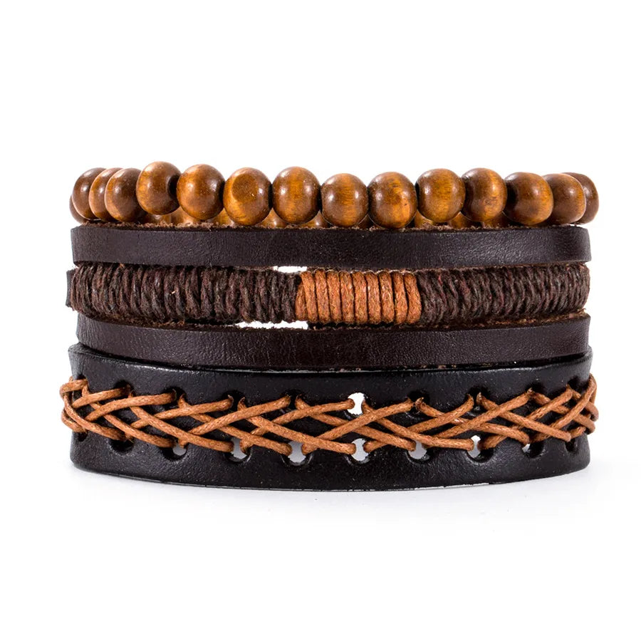 retro geometric pu leather knitting unisex bracelets