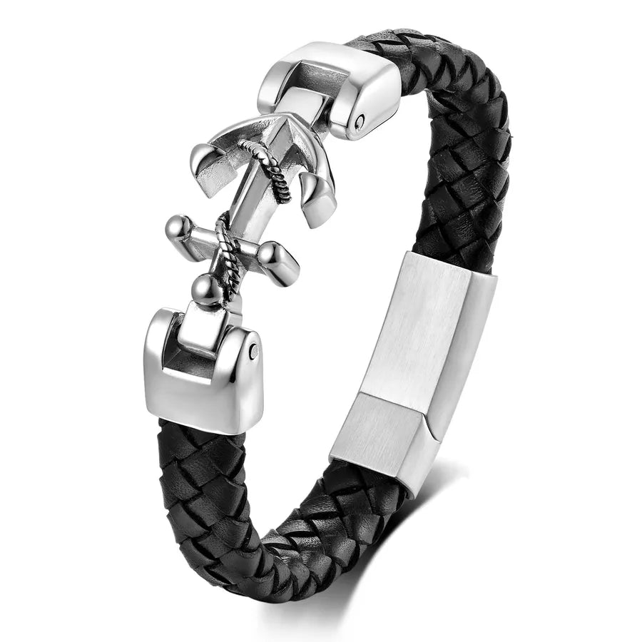 Hip-Hop Cool Style Geometric 304 Stainless Steel 316 Stainless Steel  Pu Leather Wholesale Bracelets