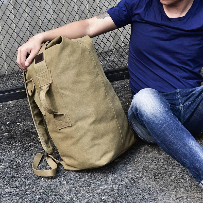 Unisex Solid Color Canvas Zipper Functional Backpack Hiking Backpack