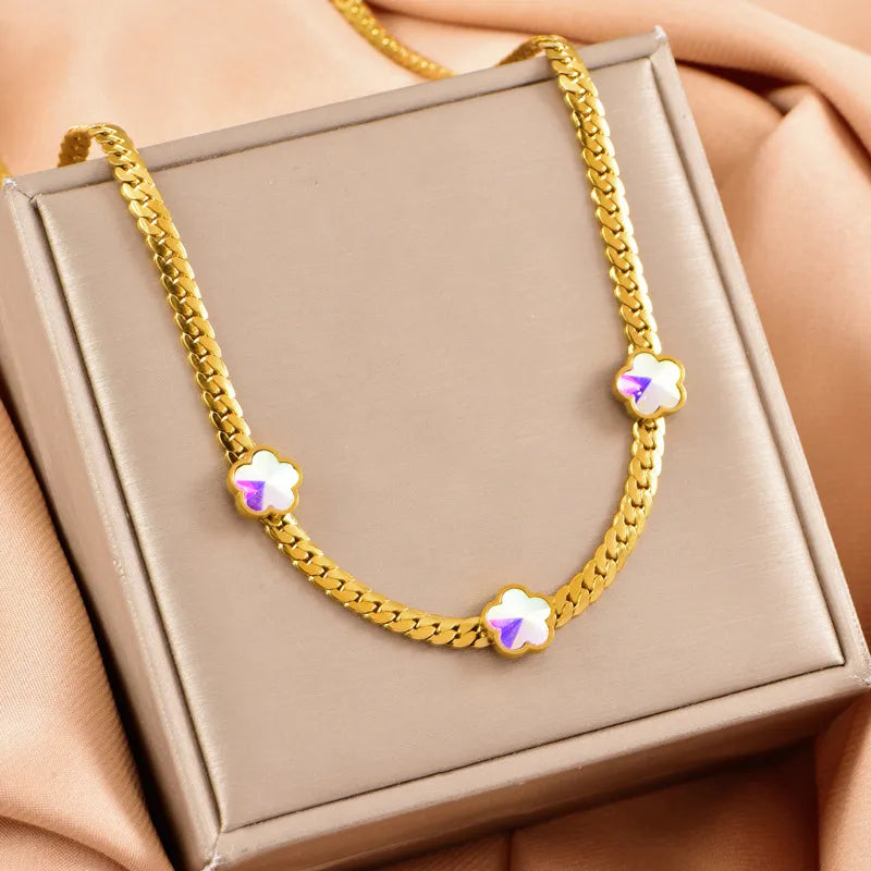 Wholesale Jewelry Vacation Classic Style Heart Shape Flower 304 Stainless Steel Plating Necklace