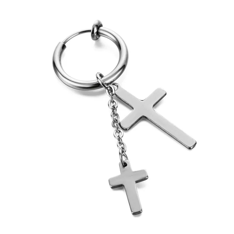 1 Piece Halloween Simple Style Pentagram Skull Plating Chain Titanium Steel Drop Earrings