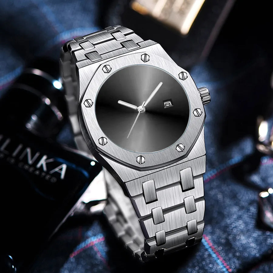 Business Solid Color Butterfly Double Snap Quartz Watch Men's Watches
