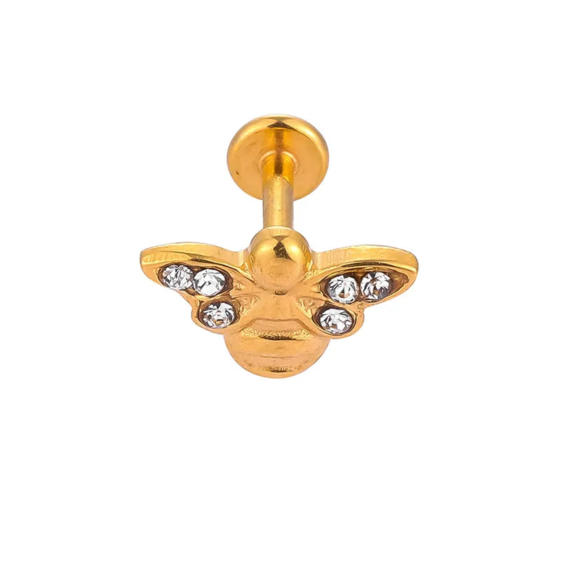 1 Piece Lip Rings Casual Simple Style Geometric Bee 316L Stainless Steel  Polishing Plating Zircon 18K Gold Plated Lip Rings Ear Cartilage Rings & Studs Nose Rings & Studs