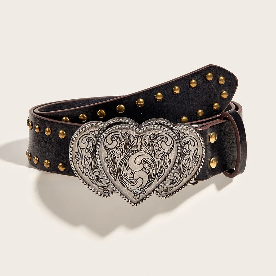 Casual Heart Shape Pu Leather Iron Plating Women's Leather Belts