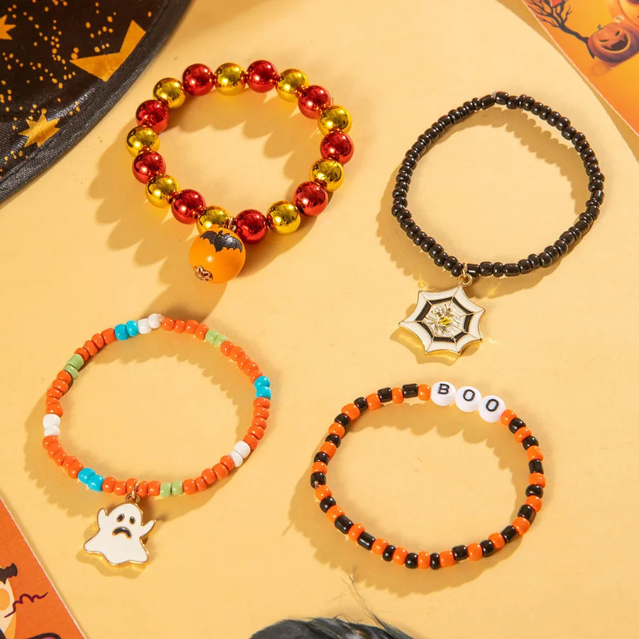 Ghost Bat Halloween Bracelets Women's Fashion Seed Bead Bracelet Set Women's Bracelets Glass Material Pumpkin Skull Design