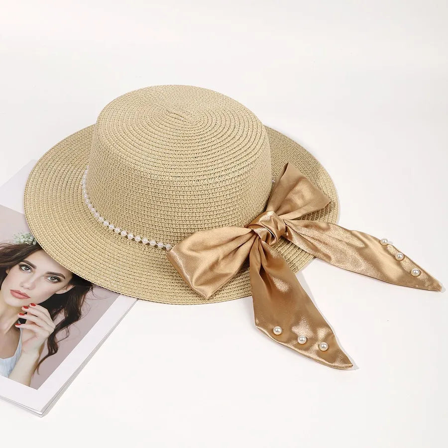 Women's Pastoral Bow Knot Flat Eaves Sun Hat