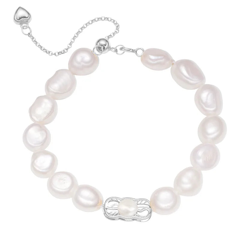925 Sterling Silver Freshwater Pearl Beaded Chain Bracelets Classic Style