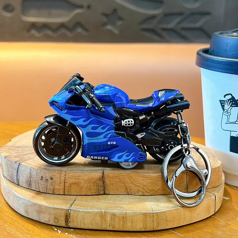 Cool Trendy Fire Dragon Motorcycle Keychain Fun Stress Relief Student Toy Motorcycle Keyring Cute ABS Material Birthday Gift