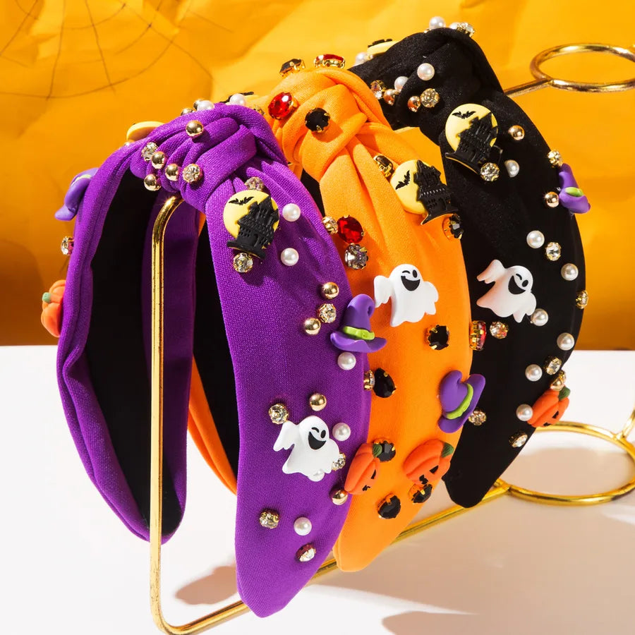 Halloween Pearl Hairband Women's Knot Decorative Ghost Pumpkin Design Festival Accessory Elegant Headwear Stylish Hair Ornament