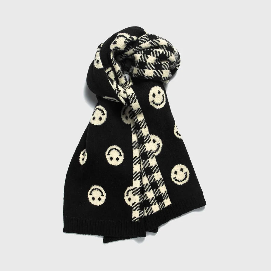 unisex fashion plaid Smile face polyester warm knitted winter scarves 1 piece