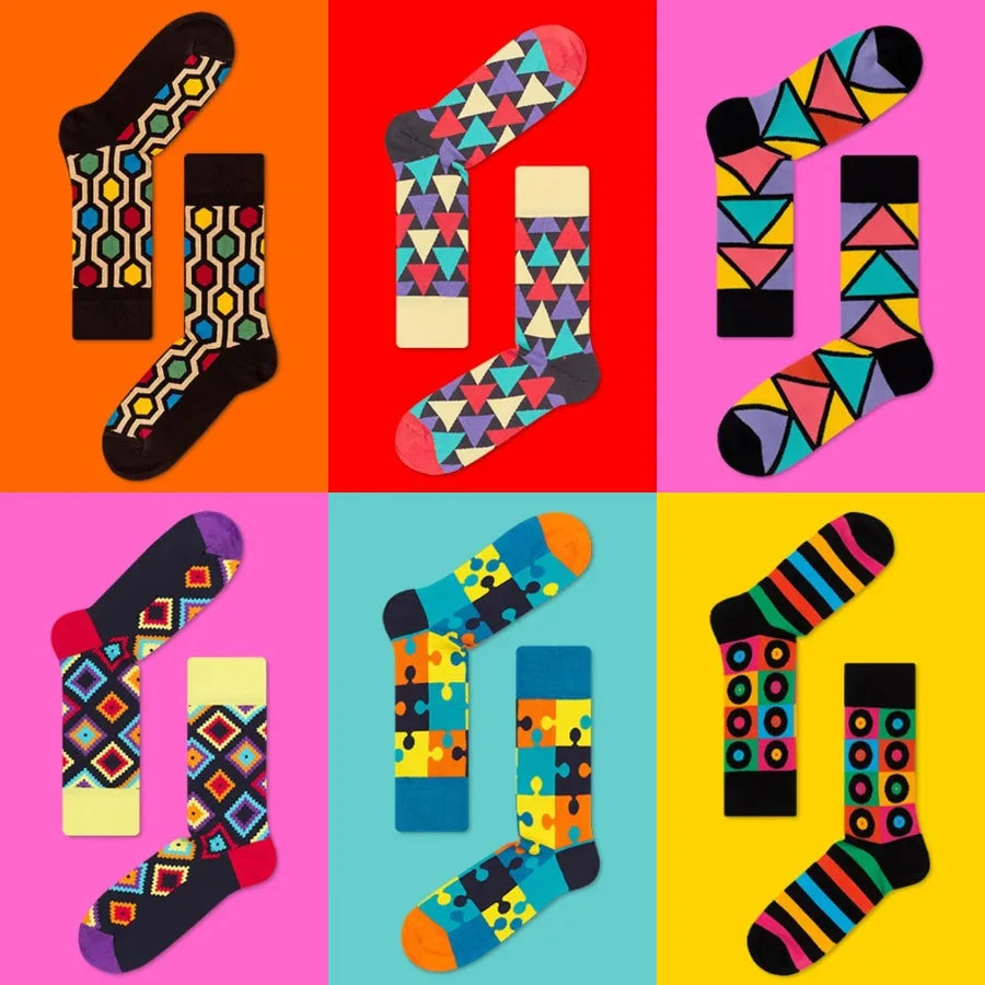women's simple style classic style color block cotton printing crew socks a pair