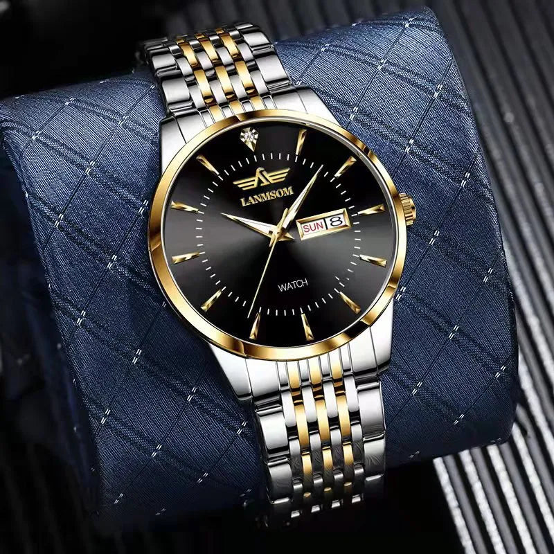 business solid color butterfly double snap quartz men's watches