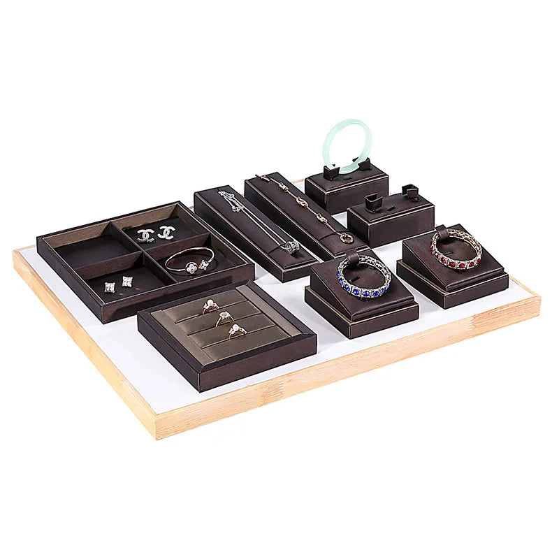 Matte Leather Jewelry Display Tray Earring Bracelet Storage Plate Loose Beads Pin Ring Holder Necklace Stand Luxury Design