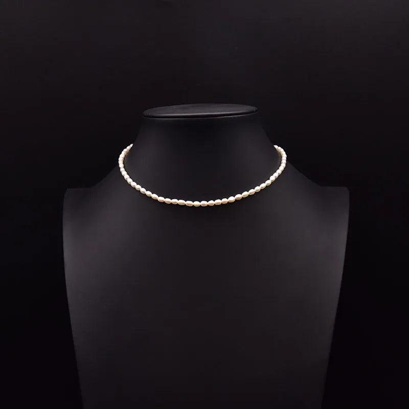 retro solid color freshwater pearl mixed materials plating 18k gold plated necklace