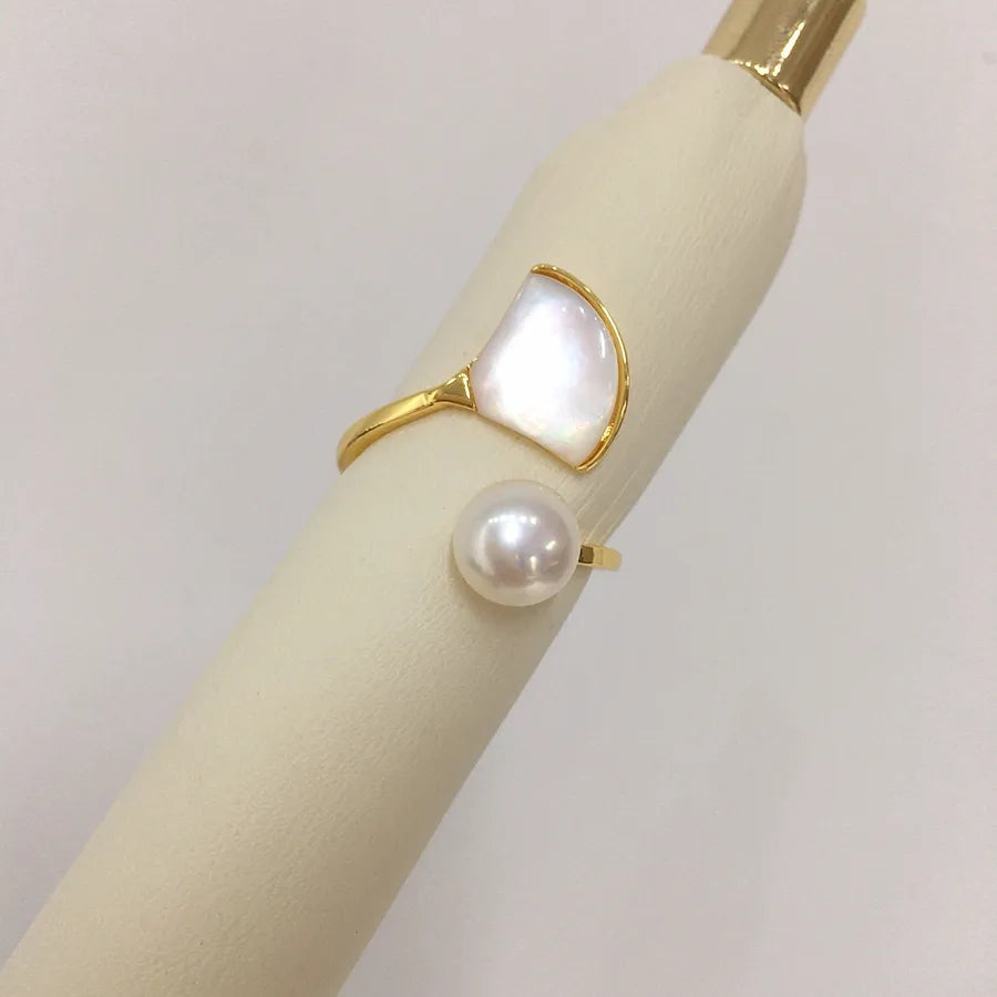 5A high brightness natural freshwater pearl ring 18K gold natural sea fritillary dance skirt pearl ring wholesale