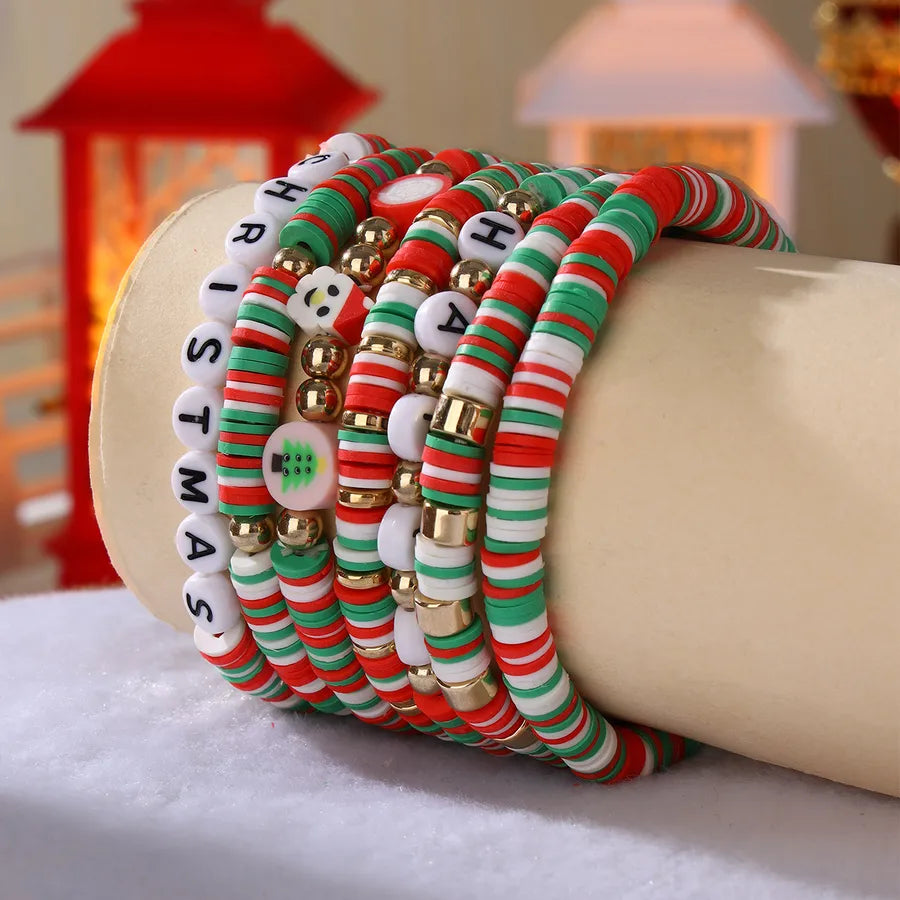 Sweet Christmas Tree Santa Claus Letter soft clay Beaded Bracelets Christmas Wholesale