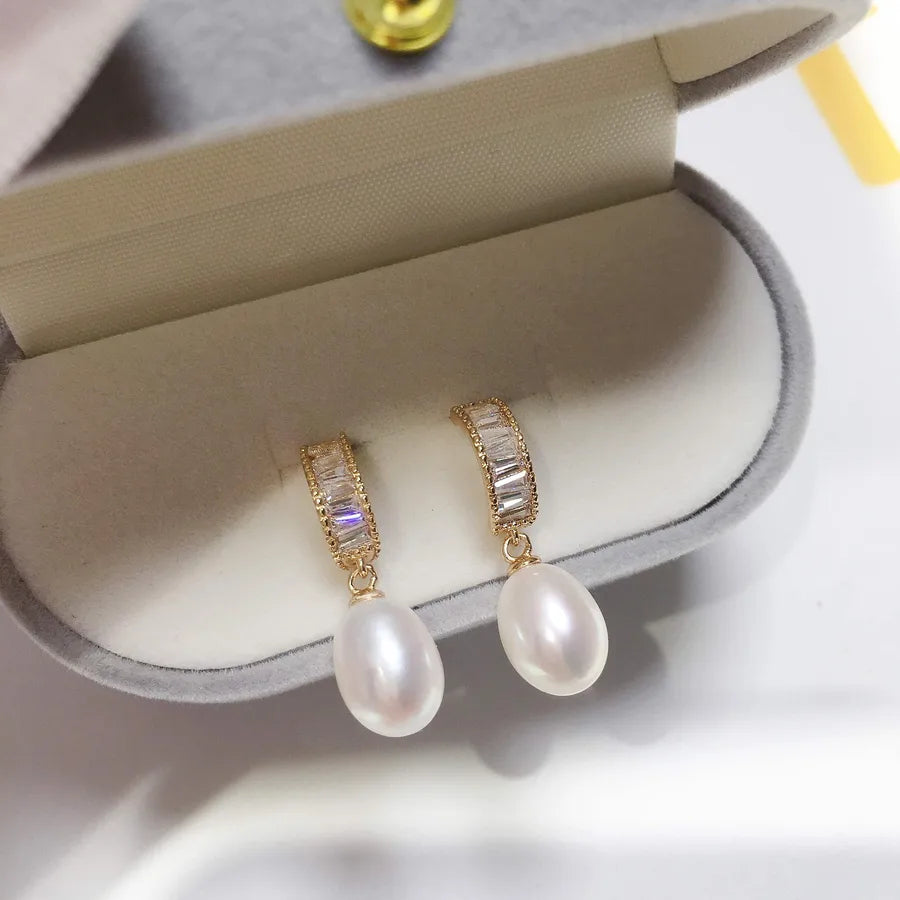 Source origin Zhuji natural freshwater pearl earrings women's 18K gold light luxury high-grade zircon earrings wholesale