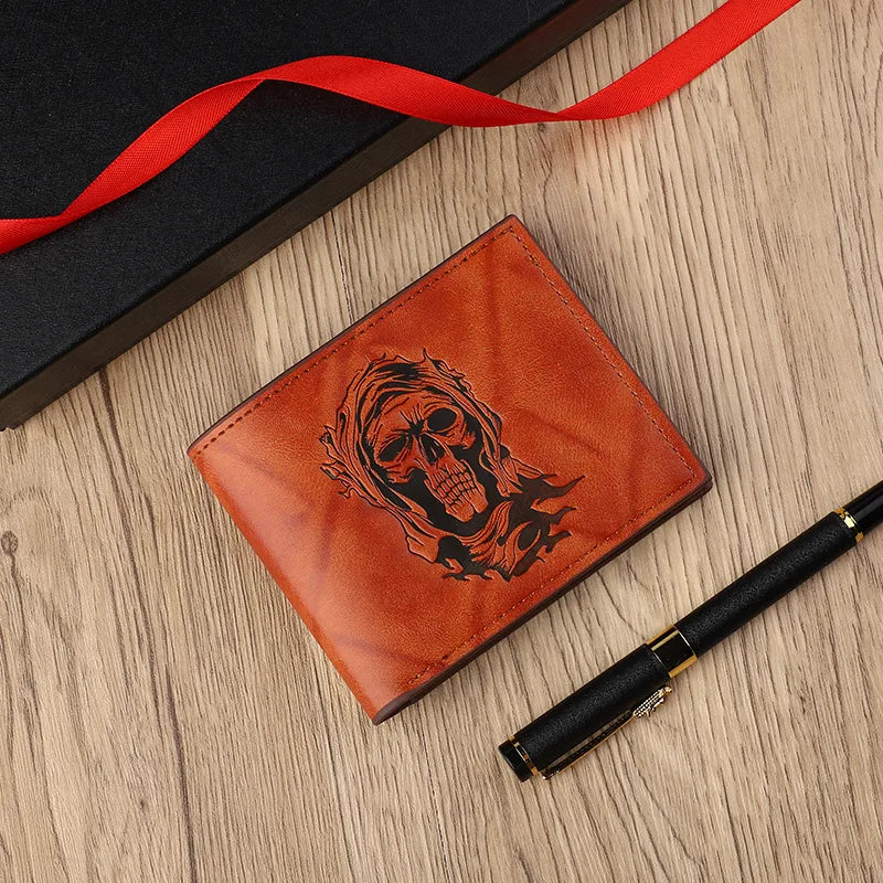 Men's Skull Pu Leather Flip Cover Small Wallets