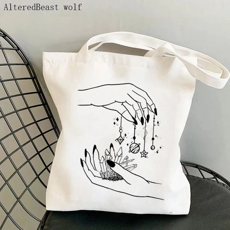 Magic Witch Pastel Gothic Handbag Printed Canvas Tote Single Shoulder Shopping Bag Ladies Fashion Handbag